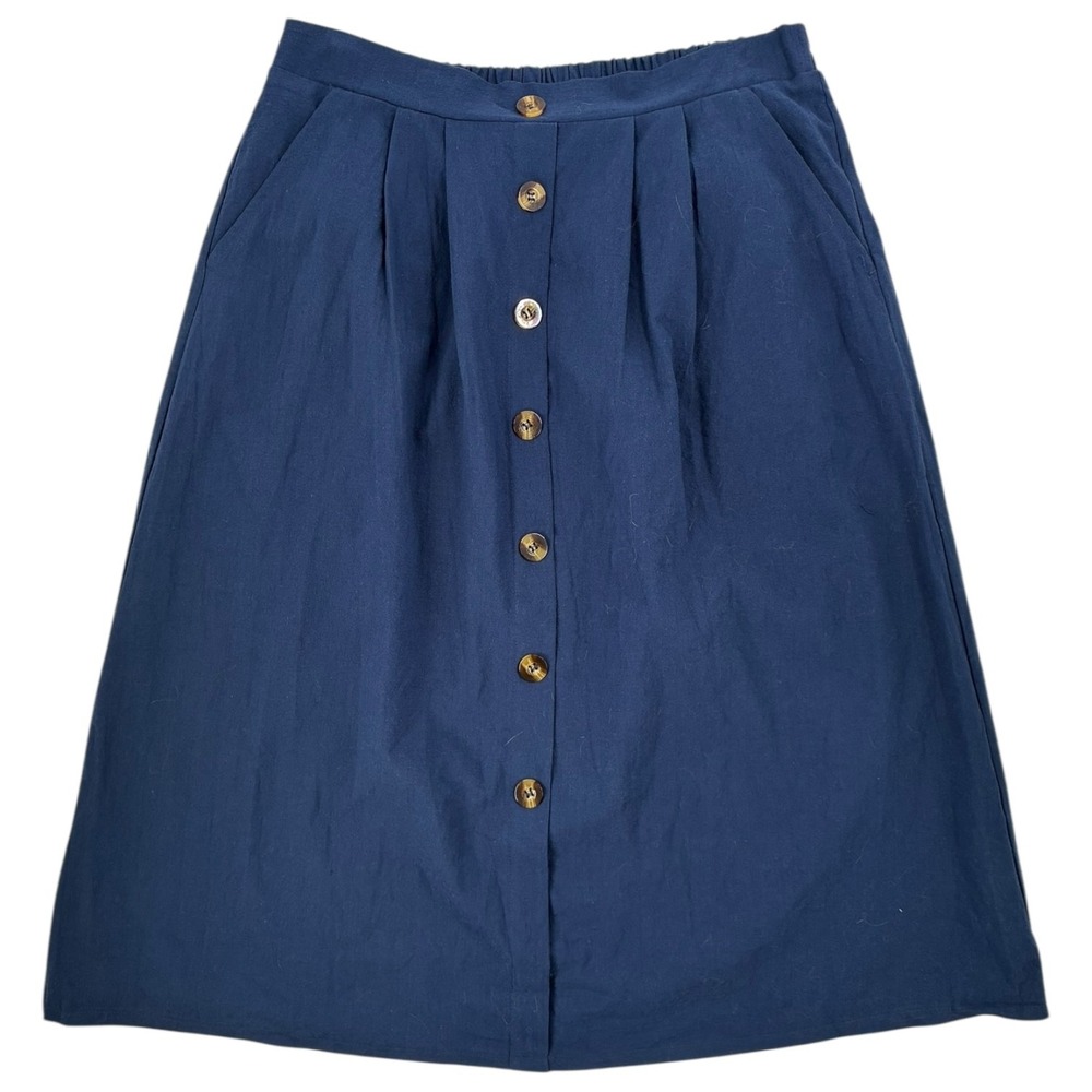 HALARA Navy Blue Button-Front Midi Skirt